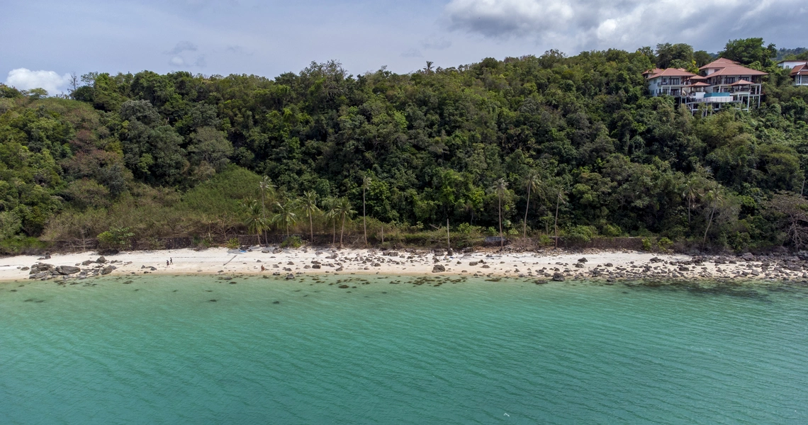 Land Plot on Samui Unique 27 Rai oceanfront land drone view