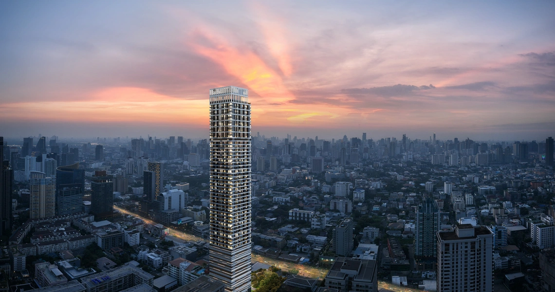Noble Form Thonglor luxury high-rise - exterior dusk view