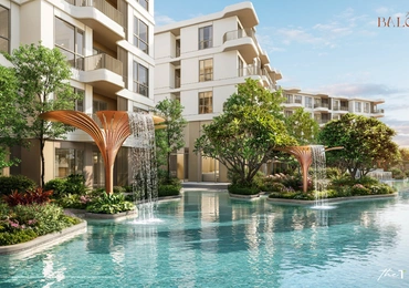 The Balcony beachfront condo Phuket - pool, fountains and greenery