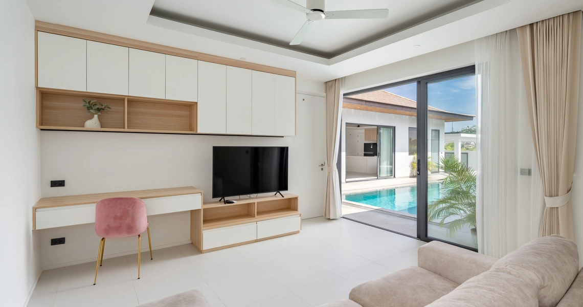 Hideway Villa Samui - home office opening onto the pool