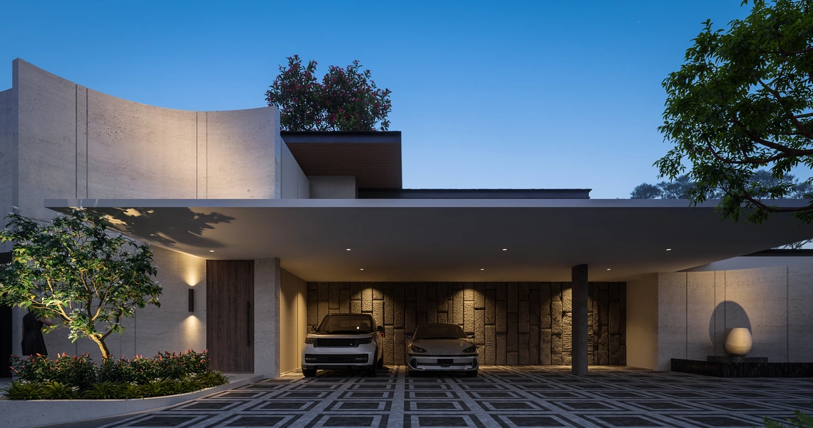 Pavara Vhana villa entrance evening