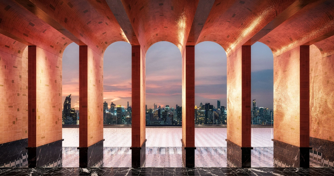 Noble Form Thonglor luxury high-rise - swimming pool view from inside