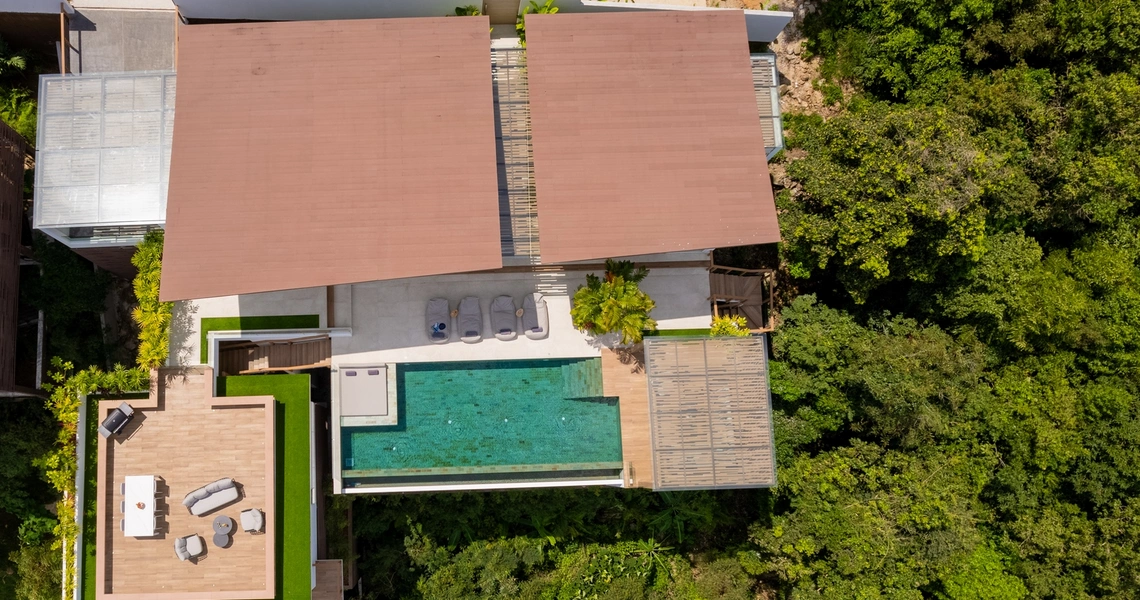 Pacific Palisade Samui luxury villa - top-down view from the drone