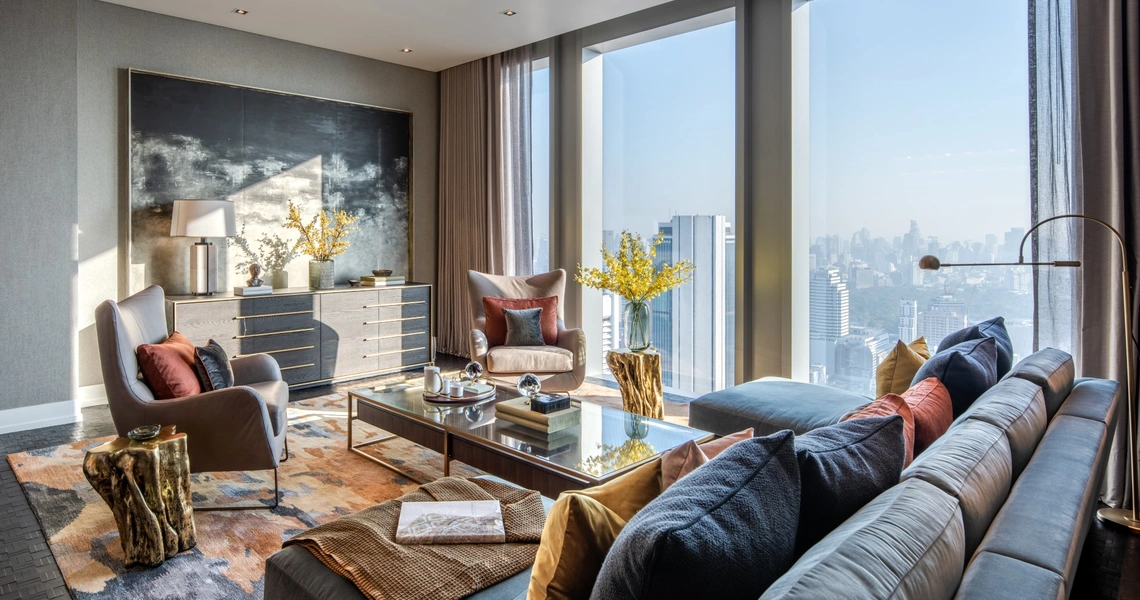 The Ritz-Carlton Residences Bangkok - living room overlooking the city