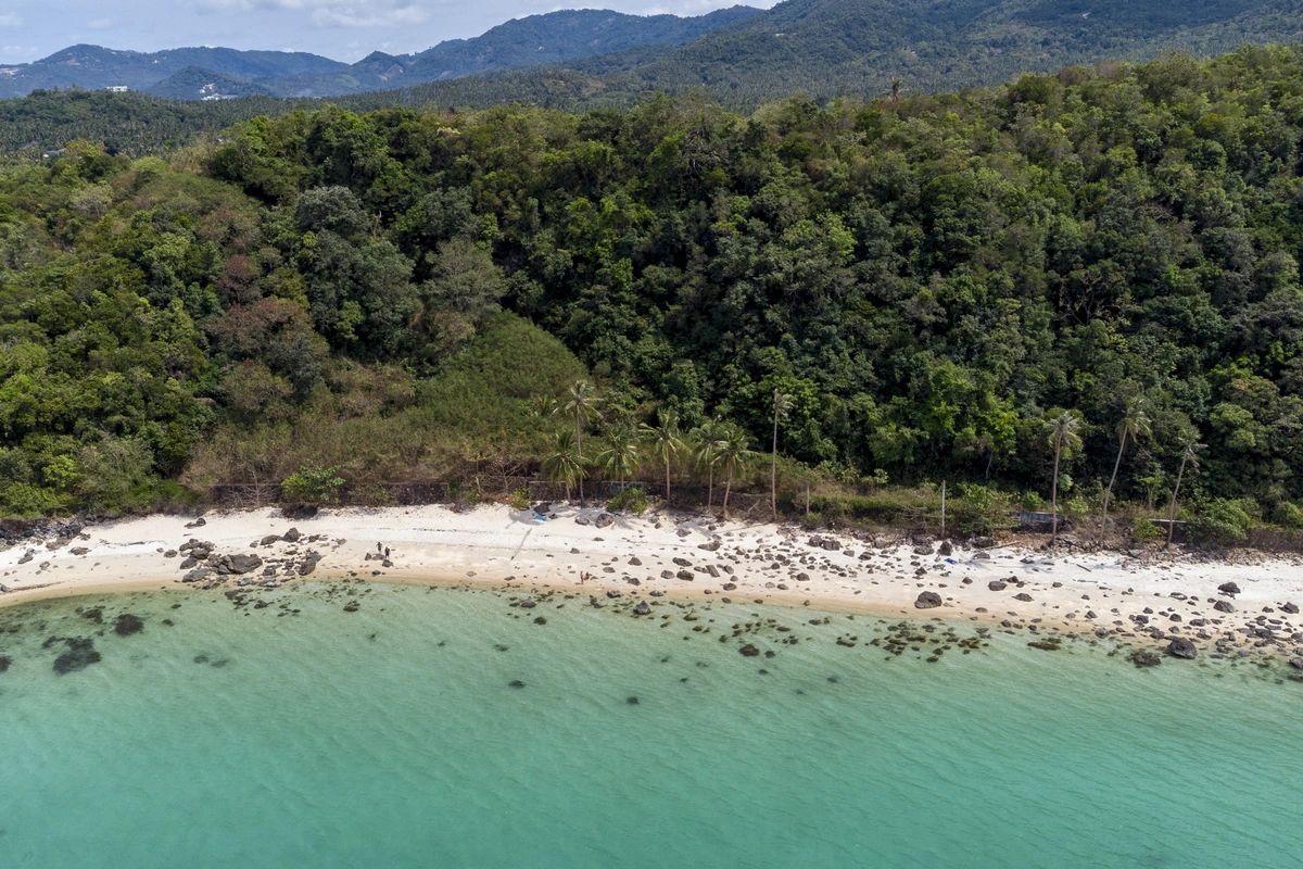 Land Plot on Samui Unique 27 Rai oceanfront land drone view