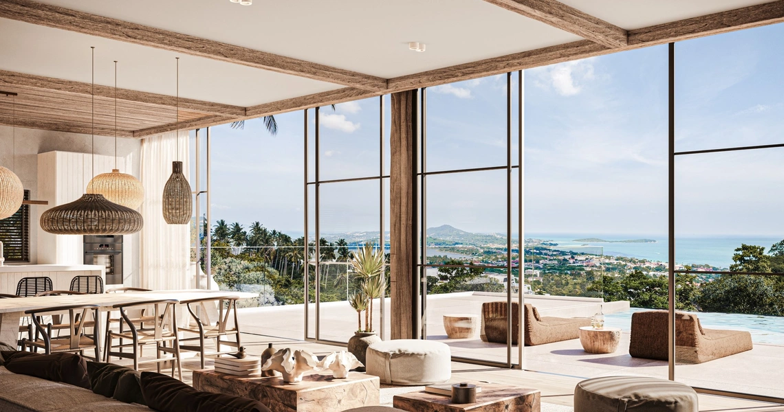 Chandra Samui designer villas - sea view from the living room