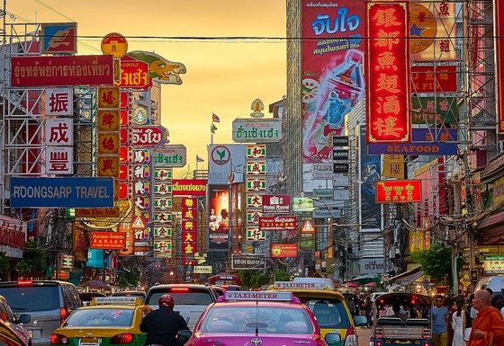 None Bangkok Chinatown area with multiple street signs in Chinese
