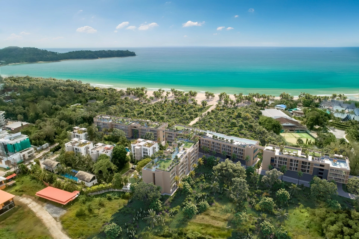 Condominium on Phuket Laguna Beachside aerial towards the sea
