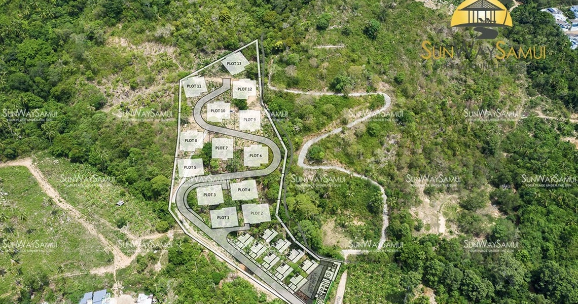 Chandra Samui designer villas - drone view of masterplan