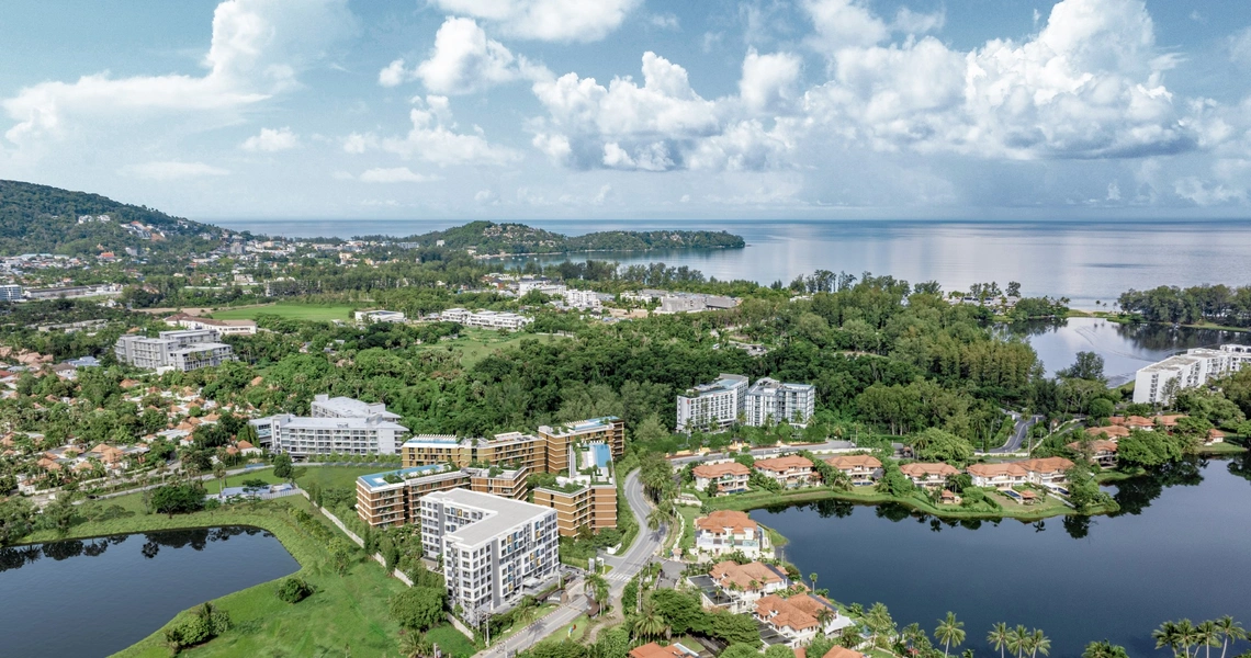 Laguna Aster Phuket luxury condo - aerial view of condo and Laguna