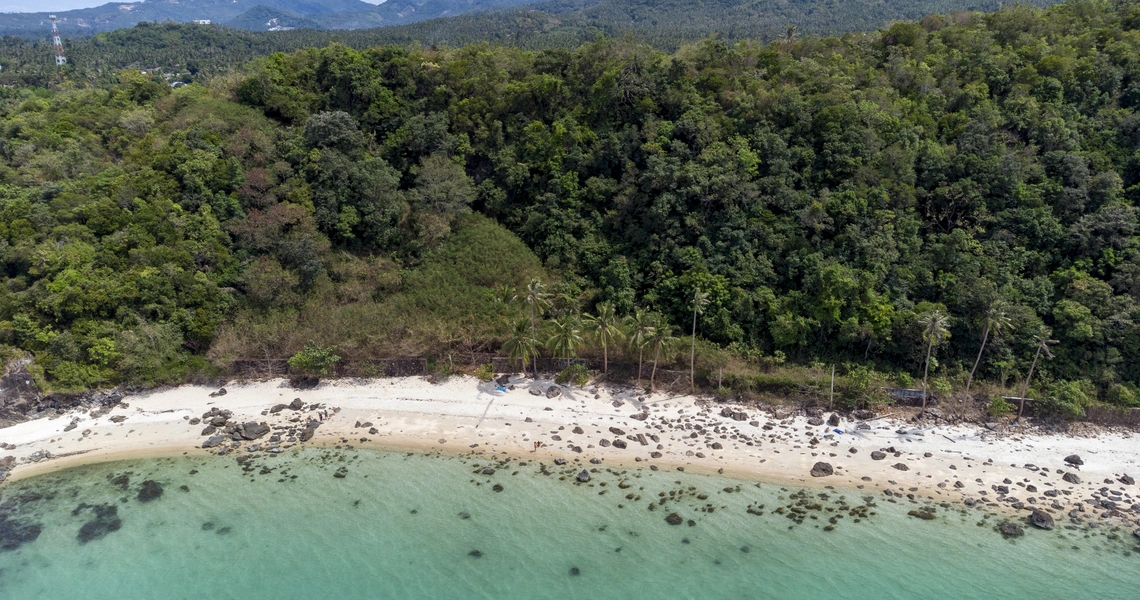 Land Plot on Samui Unique 27 Rai oceanfront land drone view