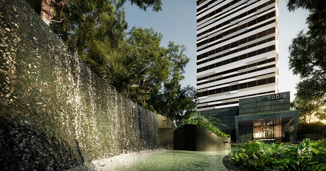 Noble Form Thonglor luxury high-rise - urban oasis garden and building