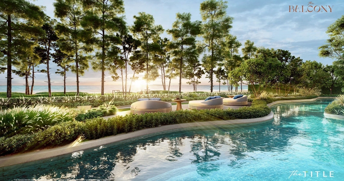 The Balcony beachfront condo Phuket - sun beds overlooking Nai Yang beach