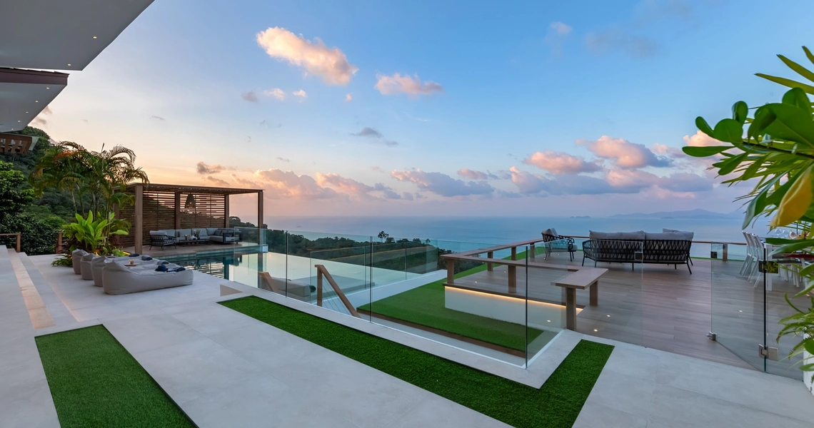Pacific Palisade Samui luxury villa - seaview deck at dusk