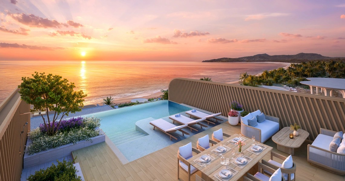Banyan Tree Beach Residences Varuna - pool sun deck with sunset view