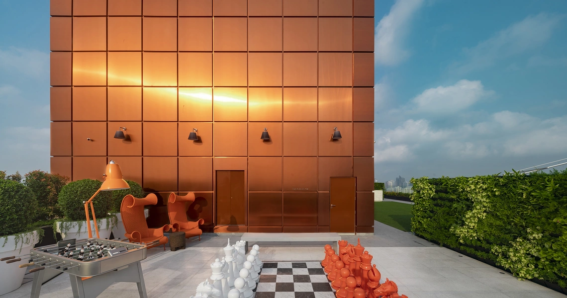 Khun by Yoo luxury condo in Bangkok giant chess board